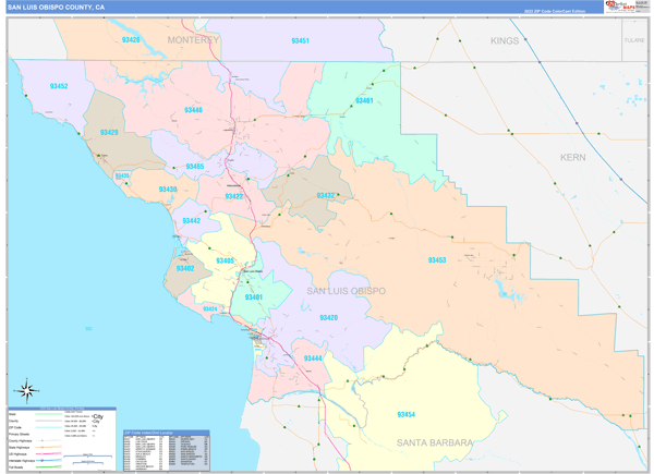 San Luis Obispo County Digital Map Color Cast Style